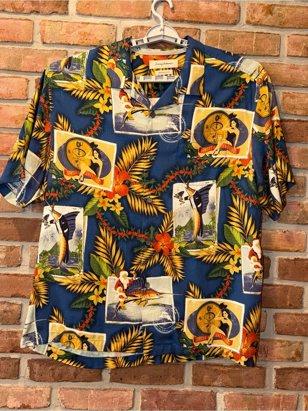 Tommy Bahama Season’s Greetings 100% Silk Camp Shirt Men’s XL